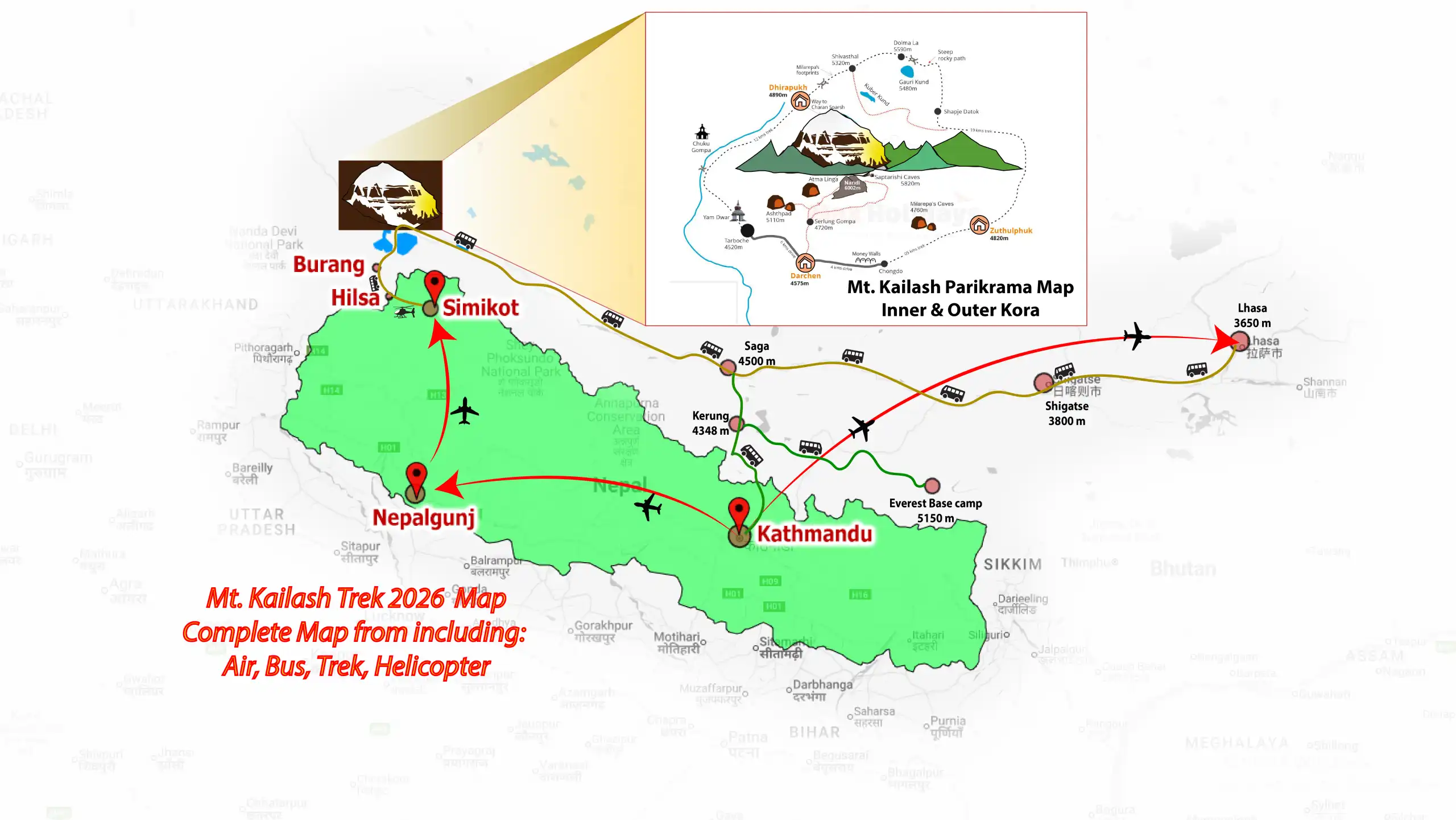 route map of Kailash Yatra: Premium Package by Helicopter